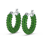Tigris hoop earrings, Green, Rhodium plated